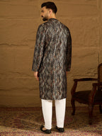 Men Black Viscose Rayon Striped Printed Straight Kurta-MKU1607