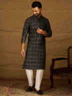 Men Black Viscose Rayon Geometric Printed Straight Kurta-MKU1608