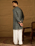 Men Navy Blue Viscose Rayon Geometric Printed Straight Kurta-MKU1609