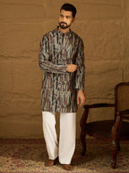 Men Black Viscose Rayon Abstract Printed Straight Kurta-MKU1610