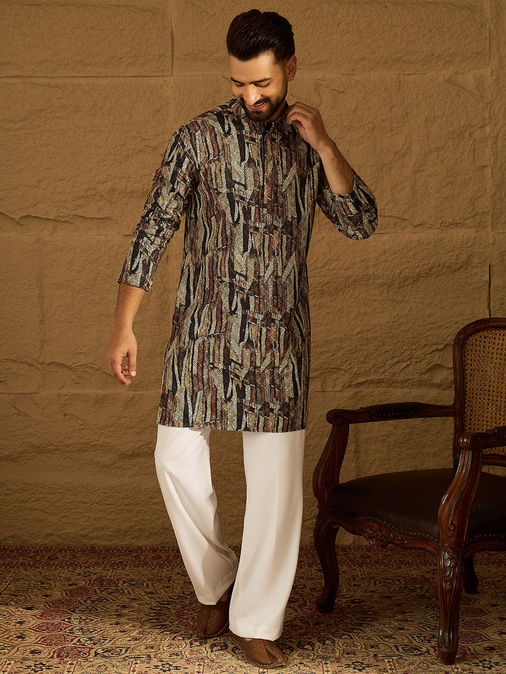 Men Black Viscose Rayon Abstract Printed Straight Kurta-MKU1610