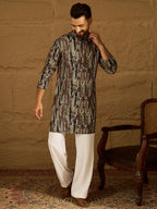 Men Black Viscose Rayon Abstract Printed Straight Kurta-MKU1610