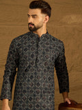 Men Black Cotton Solid Embroidered Straight Kurta-MKU1611