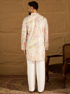 Men Off White Viscose Rayon Floral Printed Straight Kurta-MKU1612