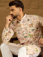 Men Cream Viscose Rayon Ethnic Motifs Printed Straight Kurta-MKU1616