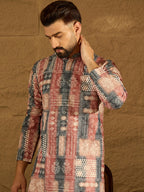 Men Brown Viscose Rayon Ethnic Motifs Printed Straight Kurta-MKU1617