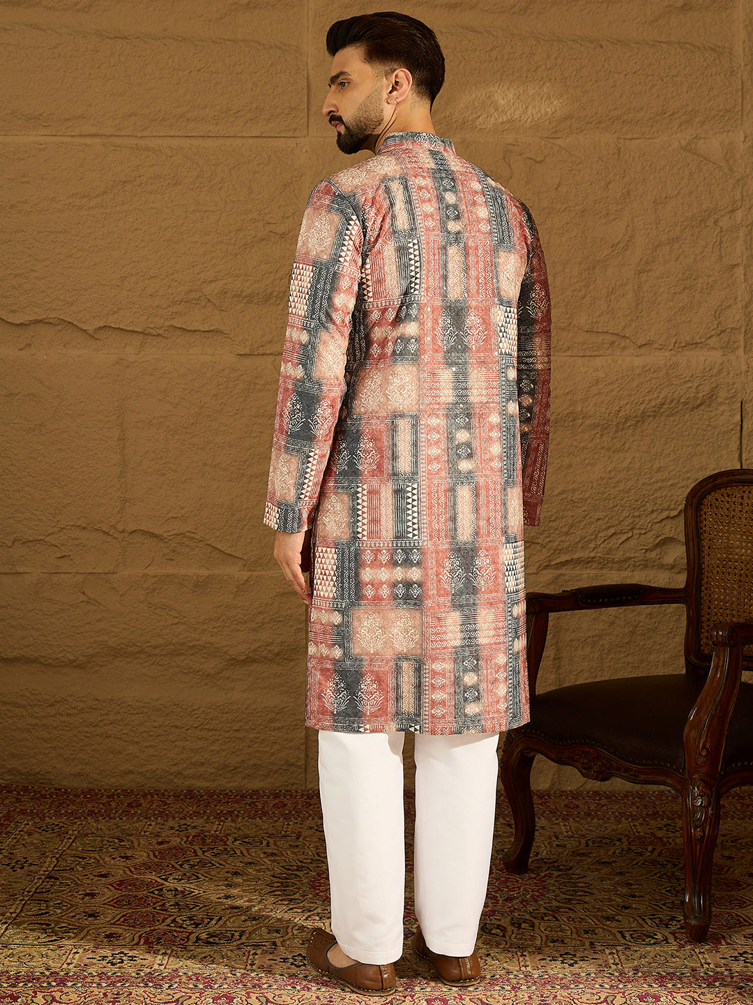 Men Brown Viscose Rayon Ethnic Motifs Printed Straight Kurta-MKU1617