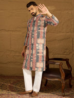 Men Brown Viscose Rayon Ethnic Motifs Printed Straight Kurta-MKU1617