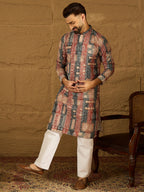 Men Brown Viscose Rayon Ethnic Motifs Printed Straight Kurta-MKU1617