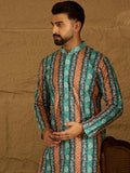 Men Blue Viscose Rayon Ethnic Motifs Printed Straight Kurta-MKU1618