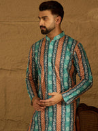 Men Blue Viscose Rayon Ethnic Motifs Printed Straight Kurta-MKU1618