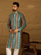 Men Blue Viscose Rayon Ethnic Motifs Printed Straight Kurta-MKU1618