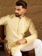 Men Beige Silk Blend Solid Printed Straight Kurta-MKU1650
