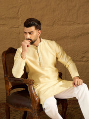 Men Beige Silk Blend Solid Printed Straight Kurta-MKU1650