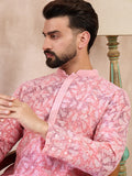 Men Pink Viscose Rayon Ethnic Motifs Embroidered Straight Kurta-MKU1654