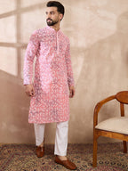 Men Pink Viscose Rayon Ethnic Motifs Embroidered Straight Kurta-MKU1654