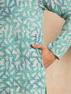 Men Teal Viscose Rayon Solid Printed Straight Kurta-MKU1655