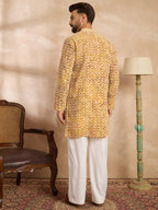 Men Yellow Viscose Rayon Batik Embroidered Straight Kurta-MKU1656
