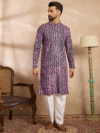 Men Purple Viscose Rayon Solid Printed Straight Kurta-MKU1658
