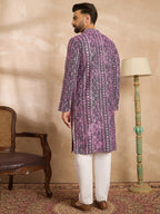 Men Purple Viscose Rayon Solid Printed Straight Kurta-MKU1658
