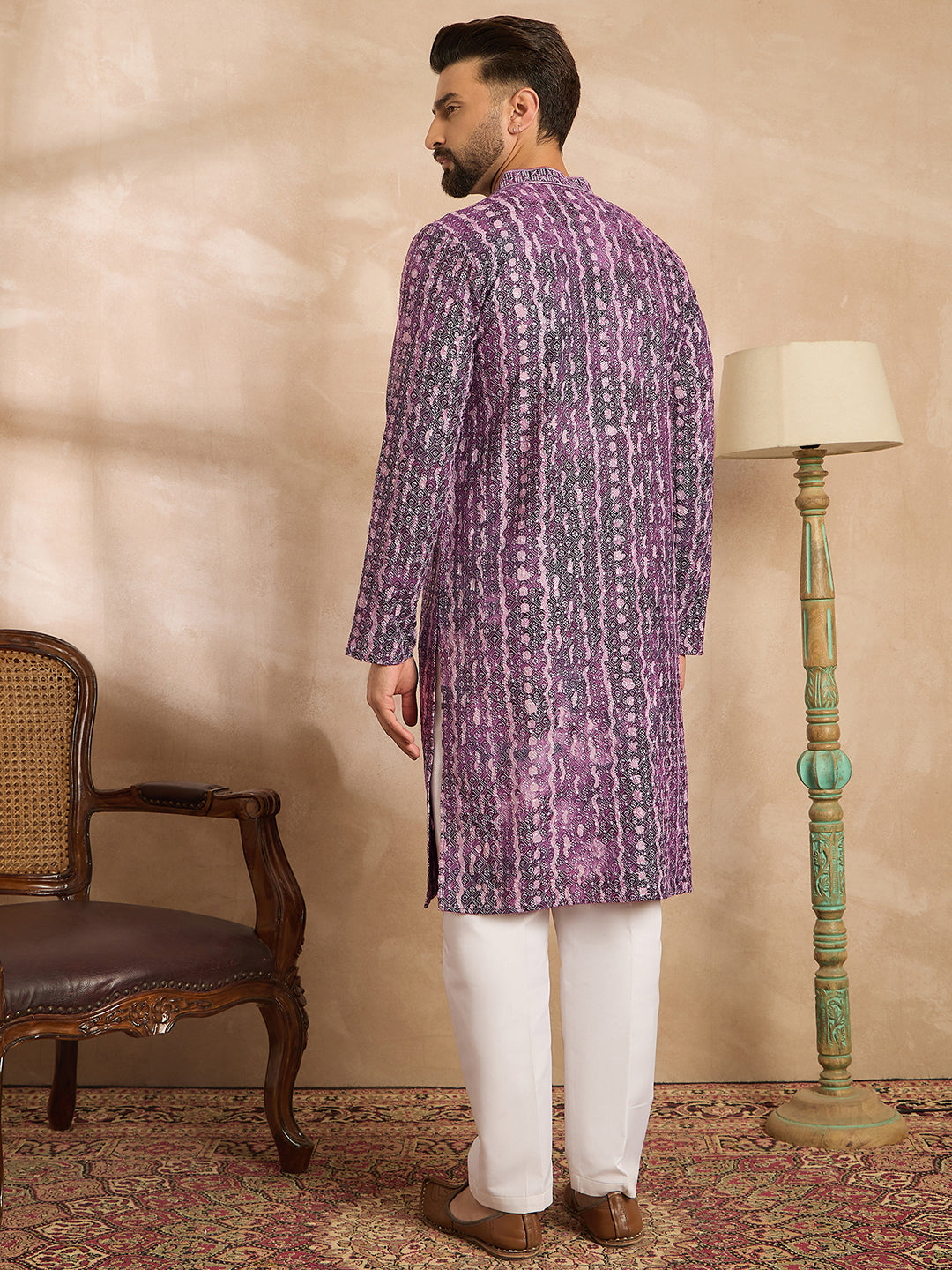 Men Purple Viscose Rayon Solid Printed Straight Kurta-MKU1658