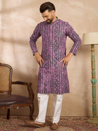 Men Purple Viscose Rayon Solid Printed Straight Kurta-MKU1658