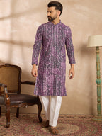 Men Purple Viscose Rayon Solid Printed Straight Kurta-MKU1658
