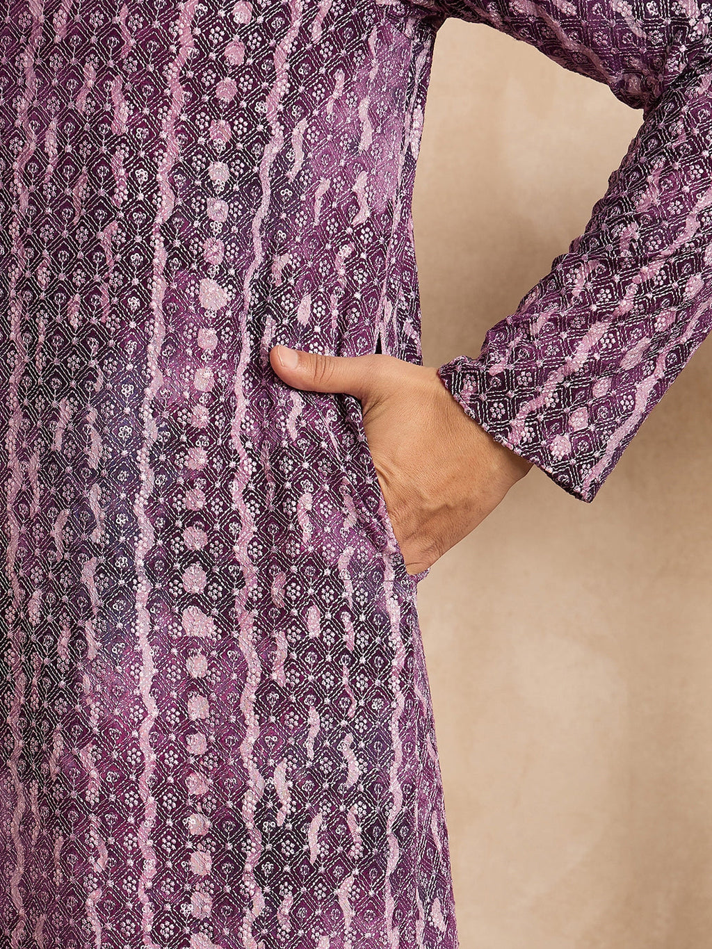 Men Purple Viscose Rayon Solid Printed Straight Kurta-MKU1658