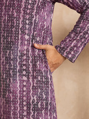 Men Purple Viscose Rayon Solid Printed Straight Kurta-MKU1658