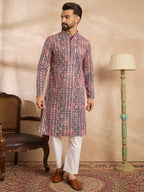 Men Brown Viscose Rayon Solid Printed Straight Kurta-MKU1660