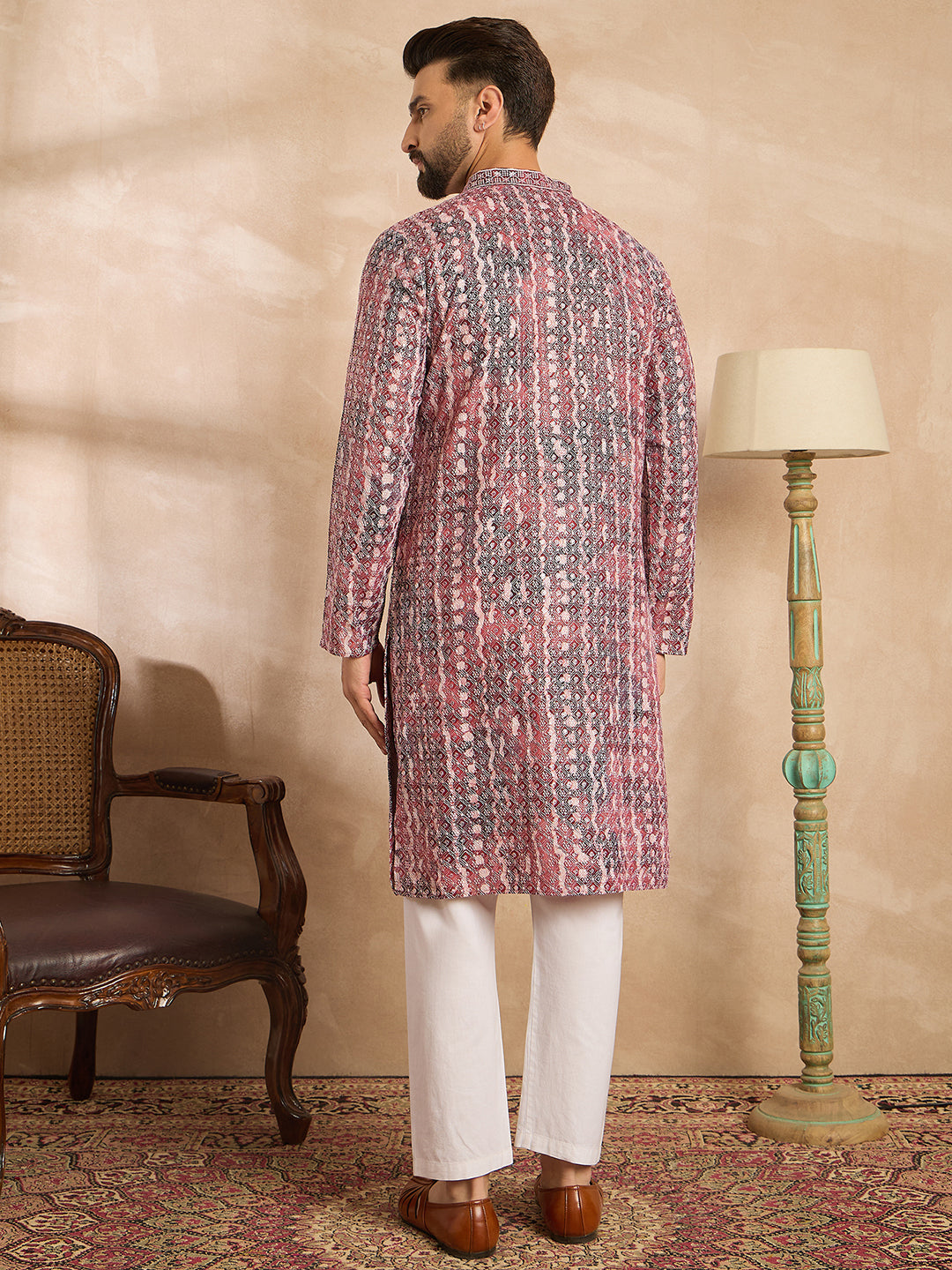 Men Brown Viscose Rayon Solid Printed Straight Kurta-MKU1660