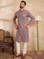 Men Brown Viscose Rayon Solid Printed Straight Kurta-MKU1660