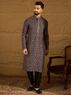 Men Black Viscose Rayon Solid Embroidered Straight Kurta-MKU1665