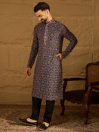 Men Black Viscose Rayon Solid Embroidered Straight Kurta-MKU1665