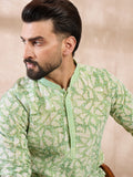Men Green Viscose Rayon Ethnic Motifs Embroidered Straight Kurta-MKU1672