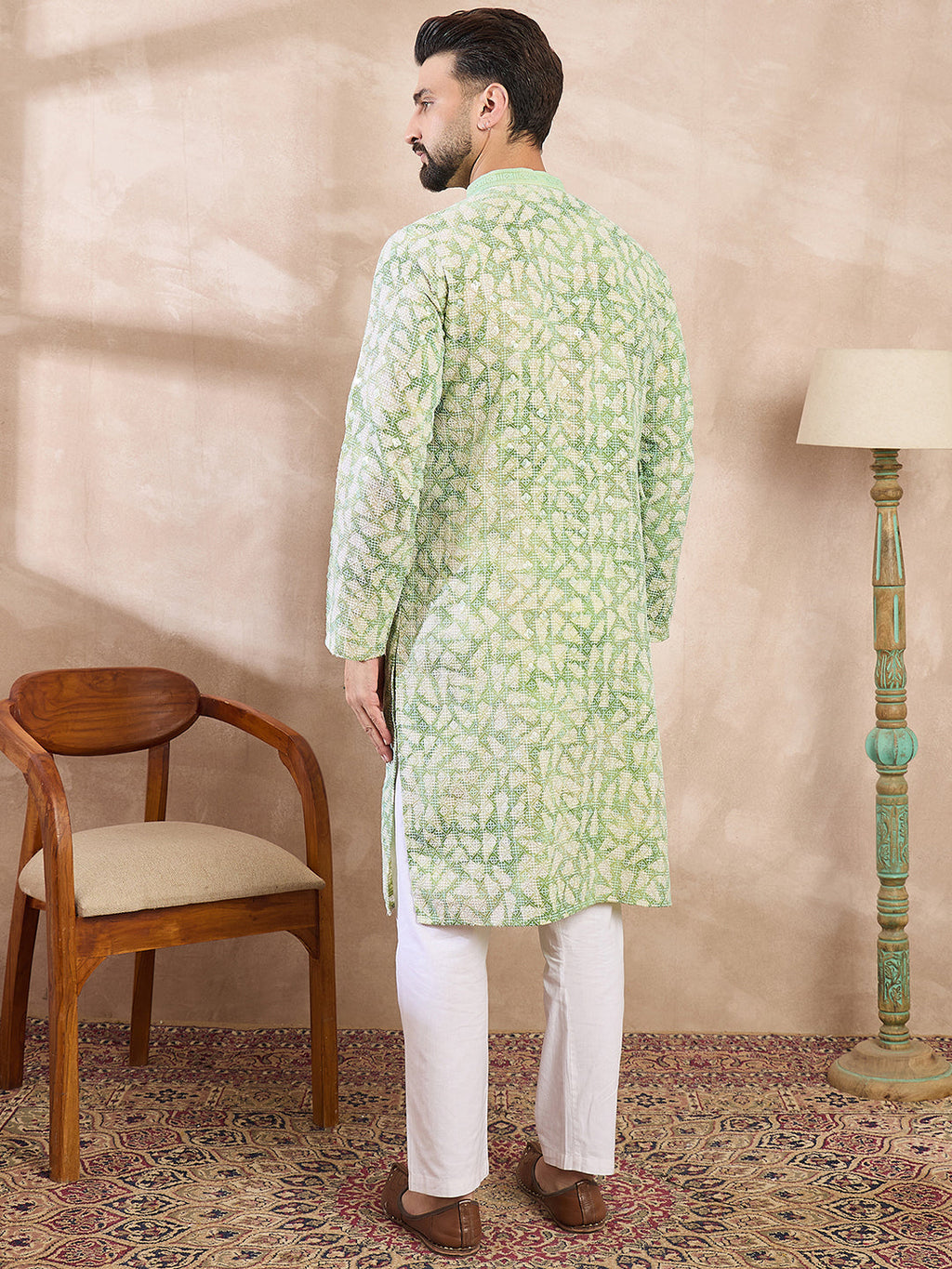 Men Green Viscose Rayon Ethnic Motifs Embroidered Straight Kurta-MKU1672