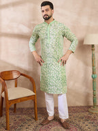 Men Green Viscose Rayon Ethnic Motifs Embroidered Straight Kurta-MKU1672