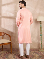 Men Pink Silk Blend Ethnic Motifs Embroidered Straight Kurta-MKU1692
