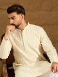Men Off White Cotton Solid Printed Straight Kurta-MKU1700