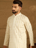 Men Off White Cotton Solid Printed Straight Kurta-MKU1702