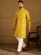 Men Yellow Viscose Rayon Solid Embroidered Straight Kurta-MKU1703