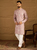Men Lavender Viscose Rayon Solid Embroidered Straight Kurta-MKU1704