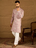 Men Lavender Viscose Rayon Solid Embroidered Straight Kurta-MKU1704