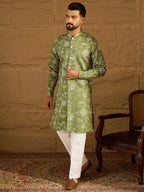 Men Green Viscose Rayon Solid Embroidered Straight Kurta-MKU1706