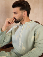 Men Blue Silk Blend Ombre Embroidered Straight Kurta-MKU1707