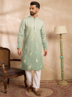 Men Blue Silk Blend Ombre Embroidered Straight Kurta-MKU1707