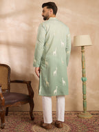 Men Blue Silk Blend Ombre Embroidered Straight Kurta-MKU1707