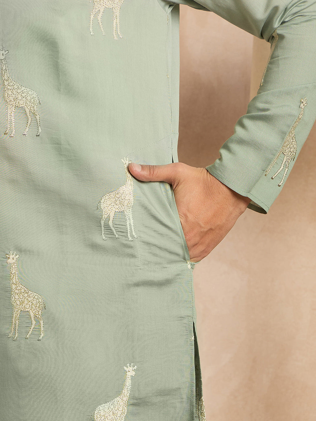 Men Blue Silk Blend Ombre Embroidered Straight Kurta-MKU1707