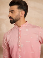 Men Pink Silk Blend Ombre Embroidered Straight Kurta-MKU1714