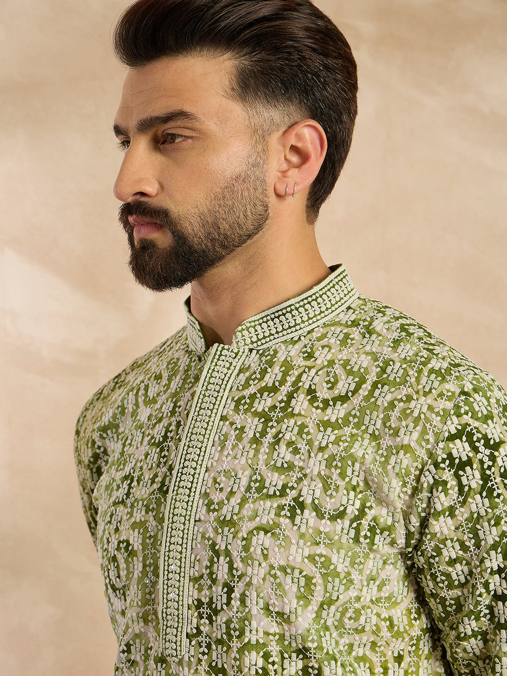 Men Green Viscose Rayon Batik Embroidered Straight Kurta-MKU1717
